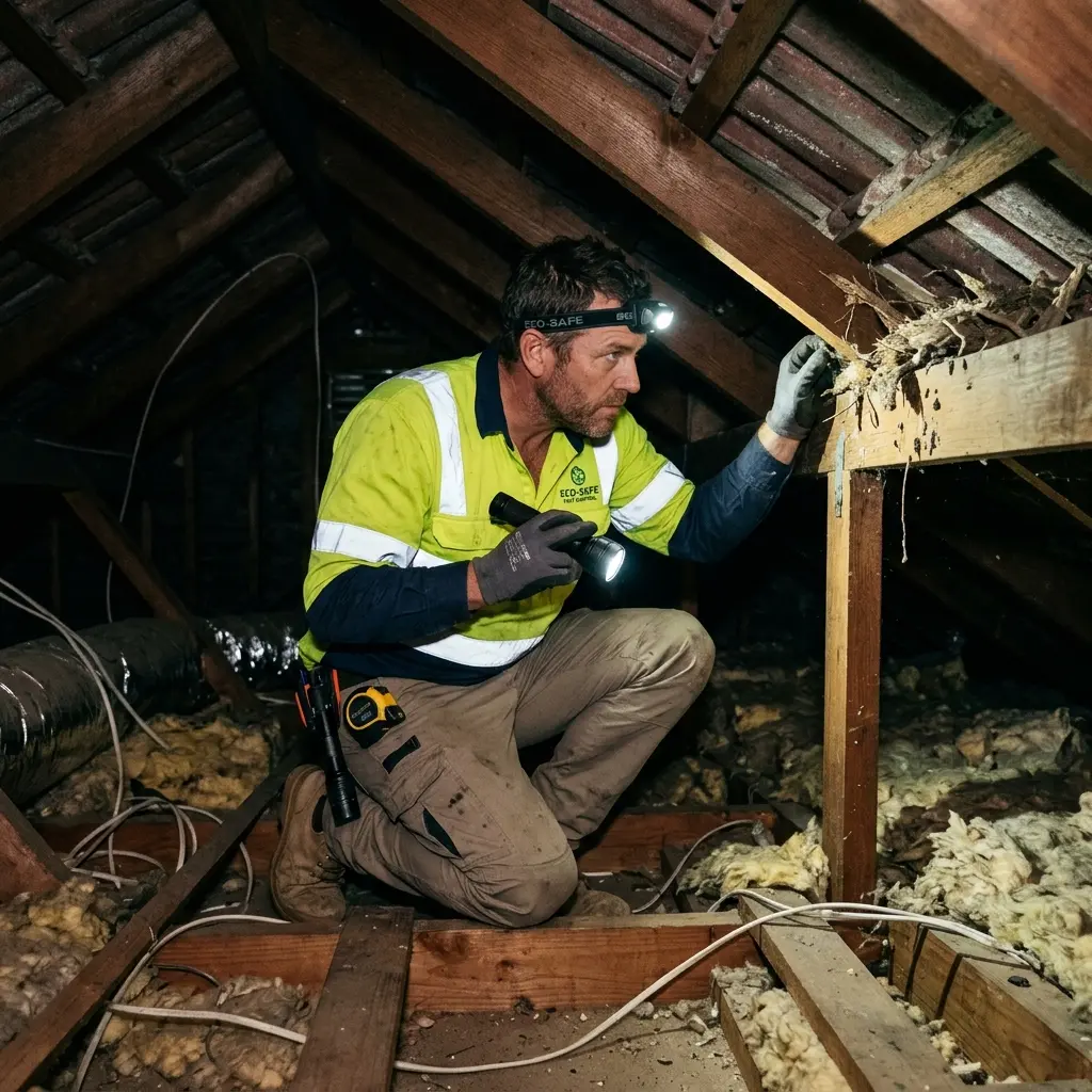 Technician inspecting a Hastings subfloor void for a deceased cat