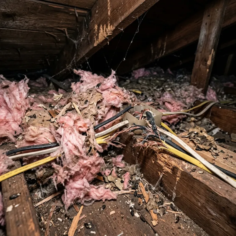Contaminated ceiling insulation being assessed in a Hastings roof space