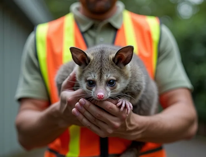 Animal handler safely recovering a deceased possum in Hastings